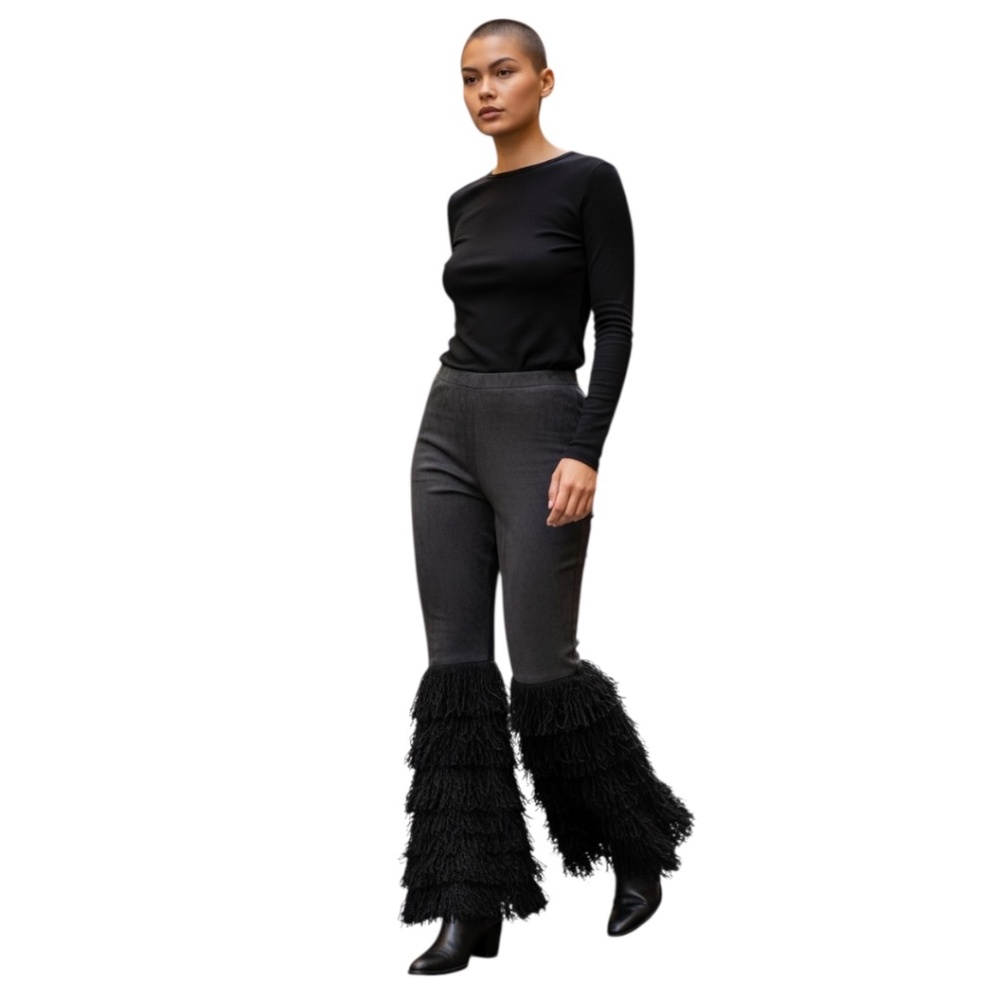 RARA AVIS BY IRIS APFEL BLACK FRINGE FAUX SUEDE STRETCHY PANTS SIZE 3XL - NWT